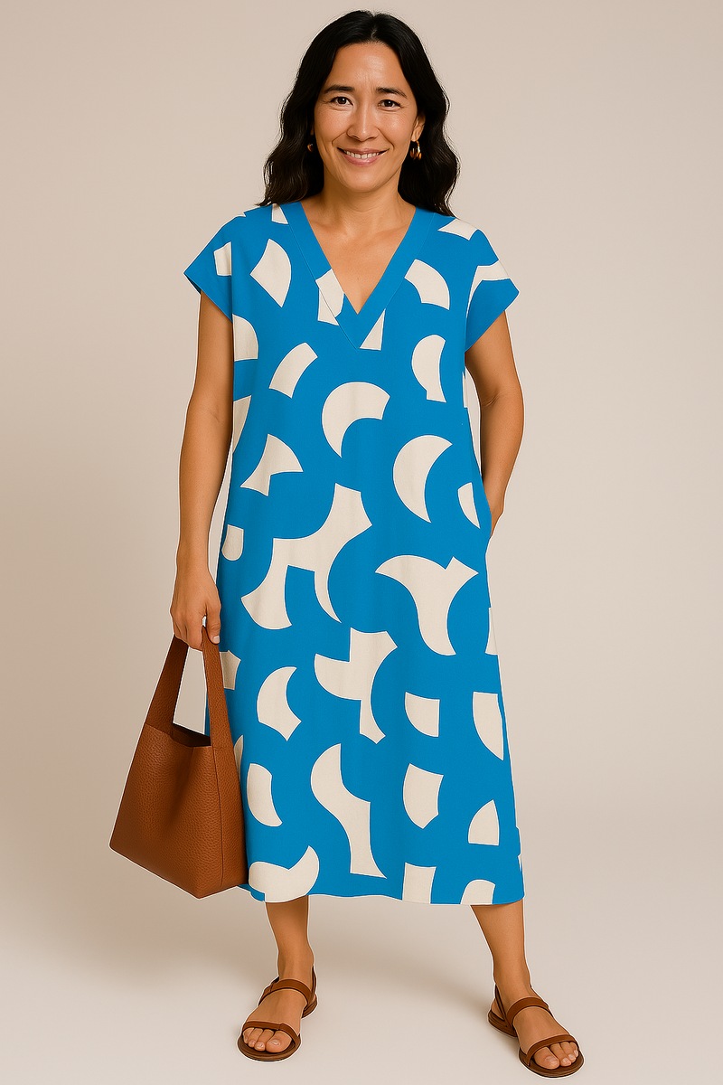 Sommerkleid Damen leicht V-Ausschnitt Muster elegant – Viviana