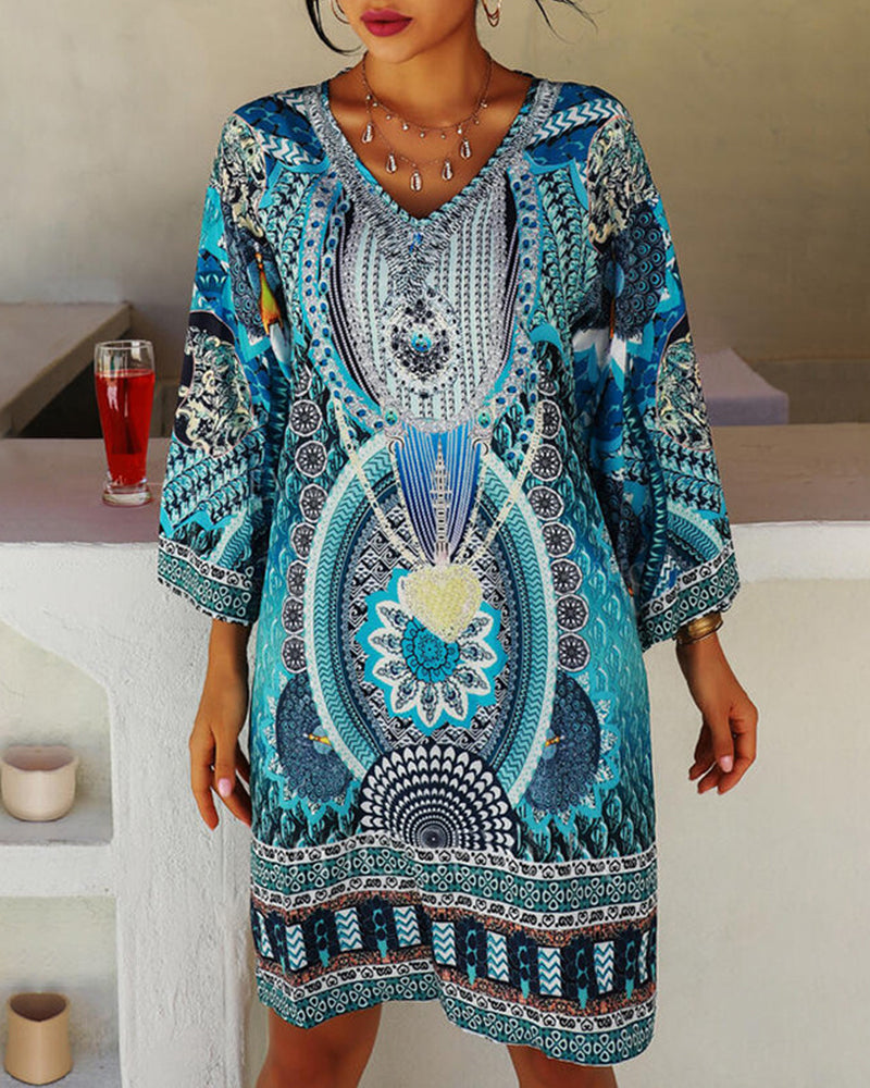 Freizeitkleid Damen Boho Sommerdruck luftig elegant – Selvara