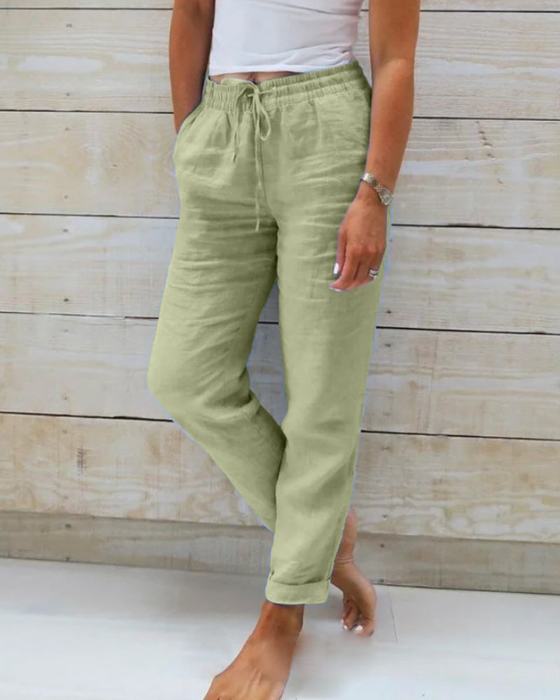 Weite Leinenhose Damen Sommer Komfort Elegant Freizeit – Thea