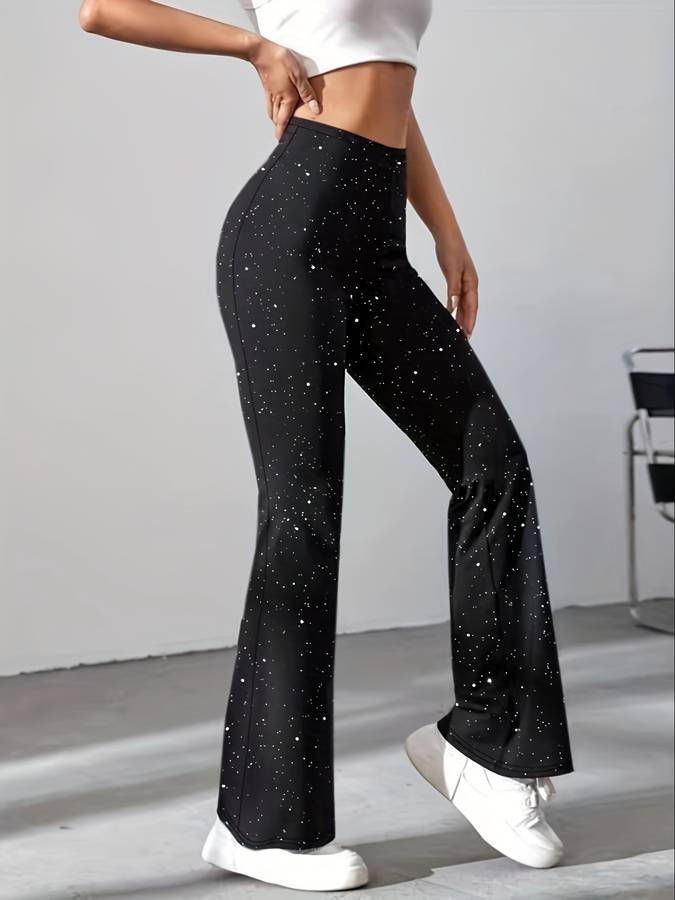 Flared Hose aus Glitzerstoff für Damen – Lorena