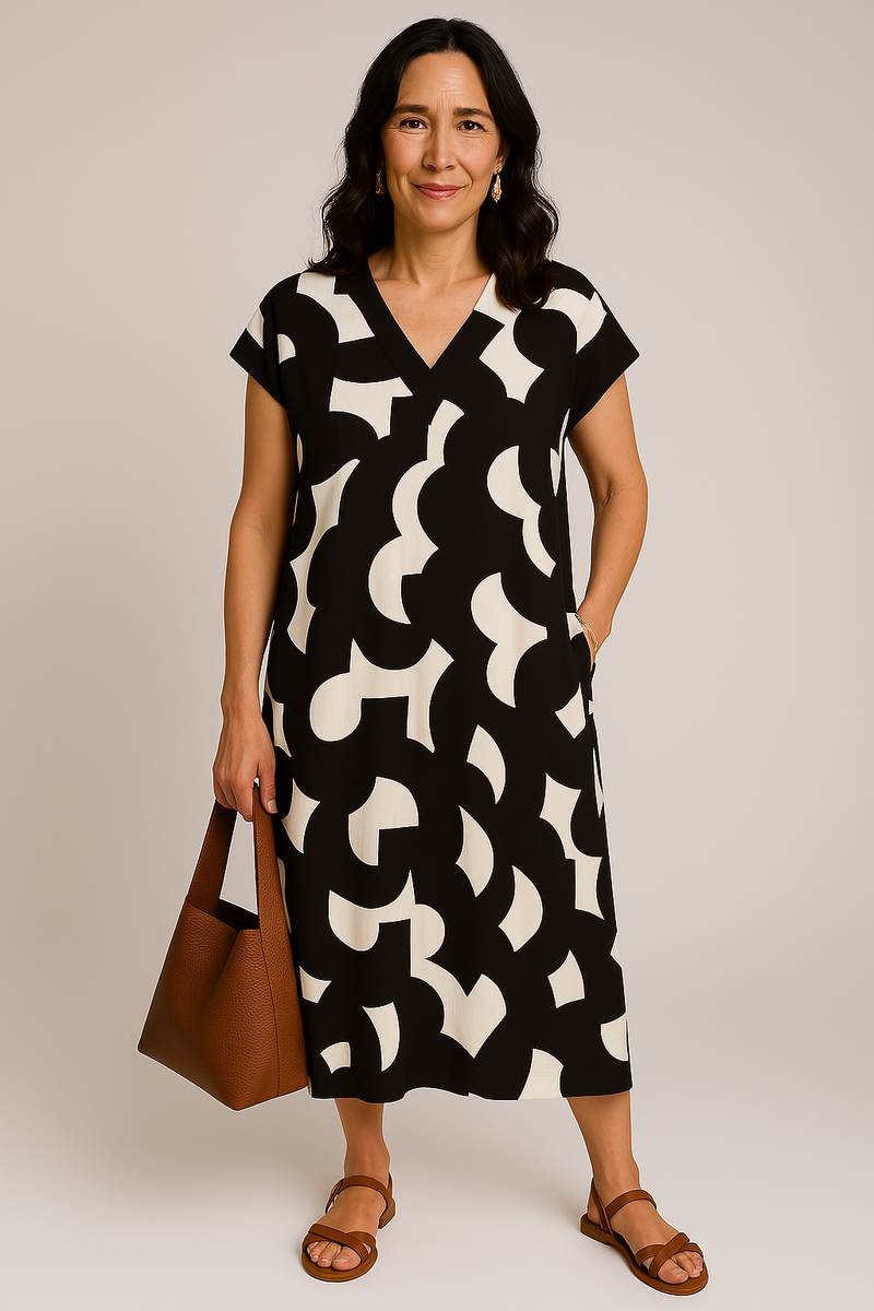 Sommerkleid Damen leicht V-Ausschnitt Muster elegant – Viviana