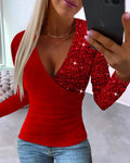Überbluse Damen Elegant Pailletten Rüschen – Valeria