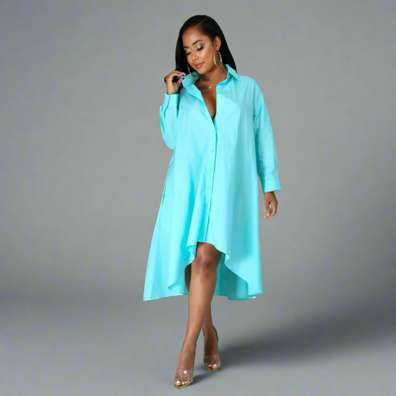 Herbstkleid Damen Elegant Asymmetrisch Alltag Büro – Luvessa