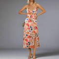 Midikleid Damen Elegant Blumen Tailliert Alltag Sommer – Elanoria