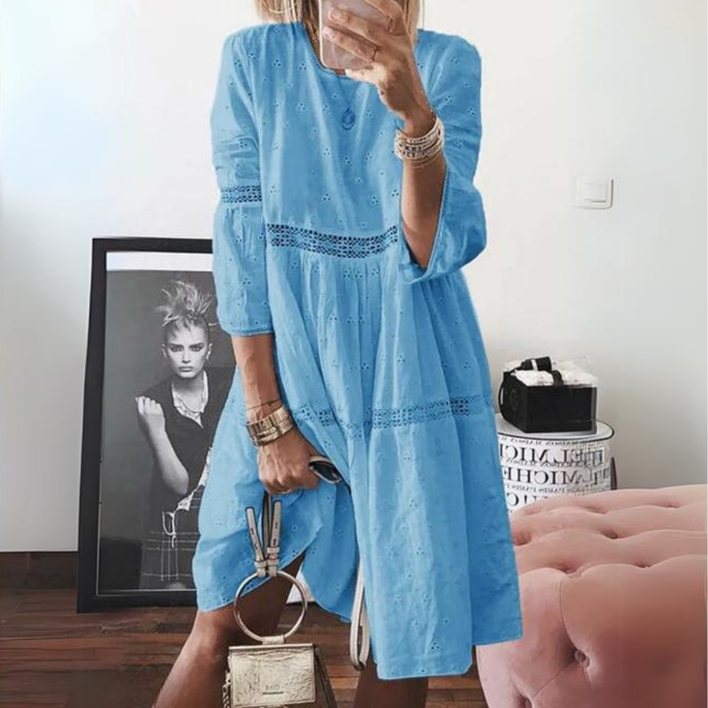 Midi Kleid Damen Locker Mit Taschen Alltag Elegant – Lavenea