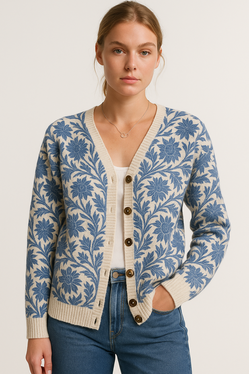 Damen Strickjacke Blumenmuster Romantisch Elegant – Florenya