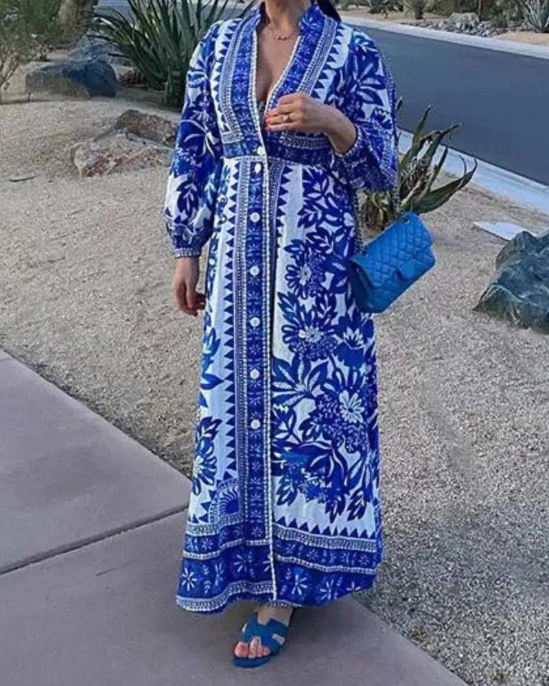 Boho Maxikleid für Damen mit Blumenmuster – Elenay