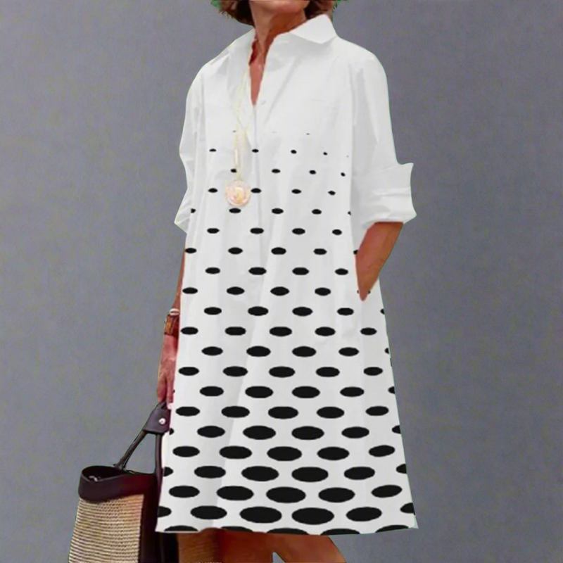 Polka-Dot Midikleid mit Hemdkragen und Ärmeln – Céleste