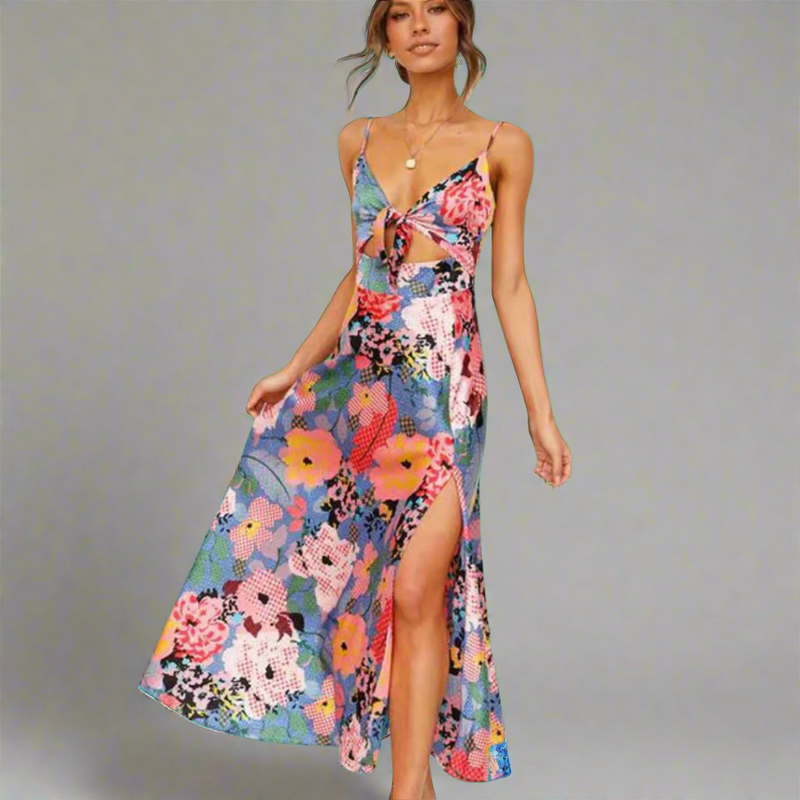 Midikleid Damen Elegant Blumen Tailliert Alltag Sommer – Elanoria