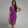 Elegantes Midi-Kleid mit V-Ausschnitt & Schlitz – Luciana
