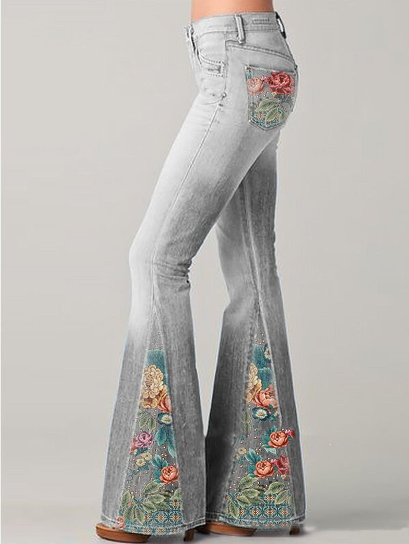 Flared Jeans mit Blumenprint für Damen – Elisa