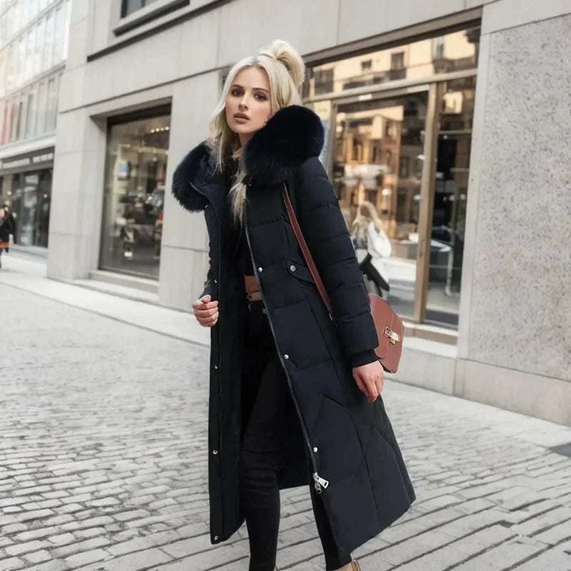 Damen Wintermantel lang elegant warm gefüttert – Fara