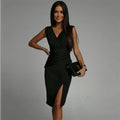 Elegantes Midi-Kleid mit V-Ausschnitt & Schlitz – Luciana