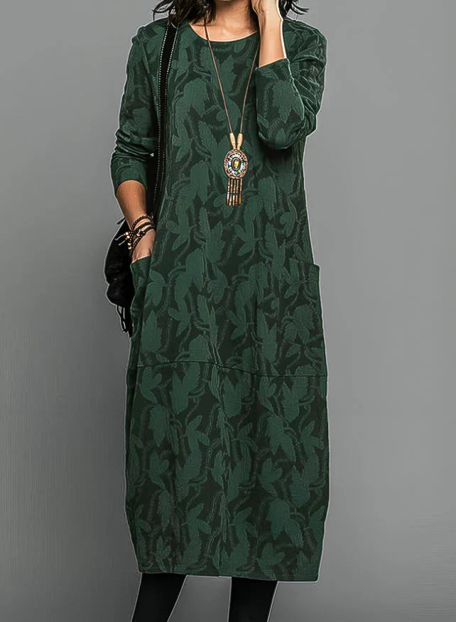 Winterkleid mit Blumenmuster und Taschen für Damen – Florenya