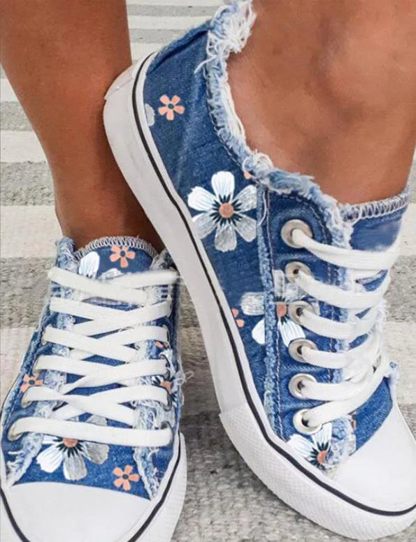 Canvas-Sneaker mit Retro-Blumenmuster für Damen – Louisa