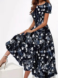 Blumenkleid mit Rundhalsausschnitt und kurzen Ärmeln – Charlene