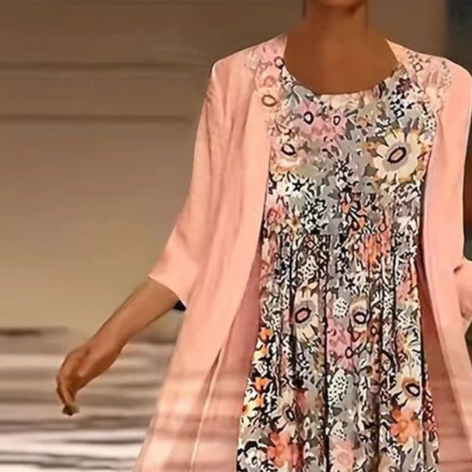 Boho Kleid Damen zweiteilig mit Blumenmuster – Elina