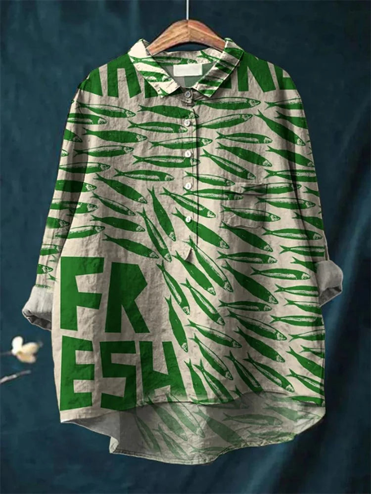 Künstlerisches Oversize Hemd mit Print – Artoza