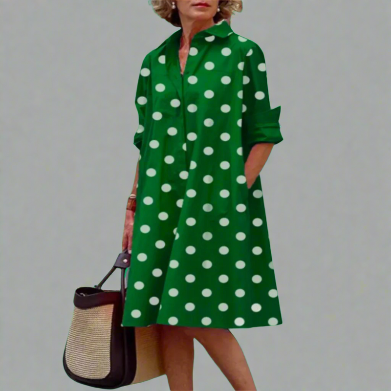 Polka-Dot Midikleid mit Hemdkragen und Ärmeln – Vivienne