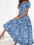 Blumenkleid mit Rundhalsausschnitt und kurzen Ärmeln – Charlene