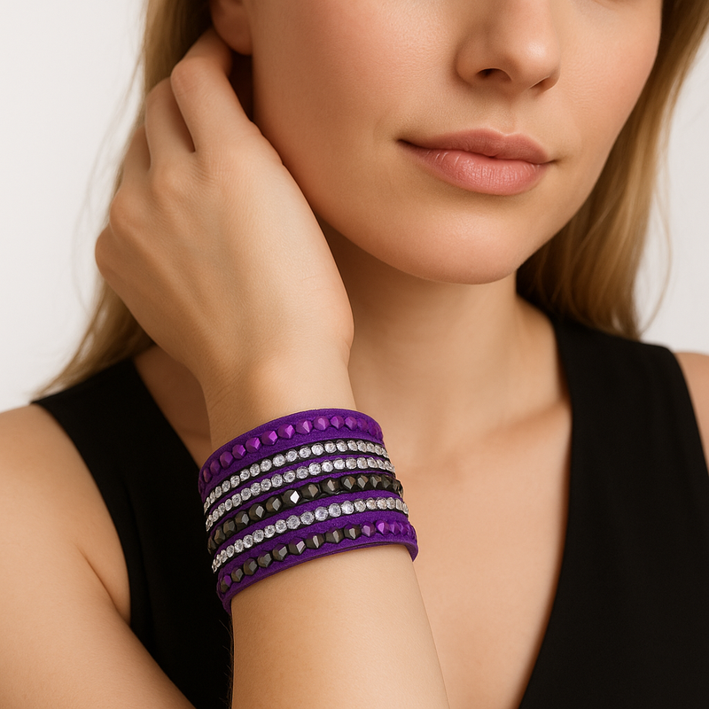 Strass Wickelarmband aus Leder für Damen – Sofia