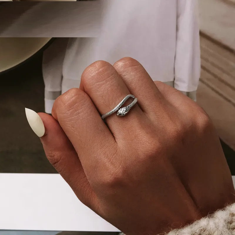 Verstellbarer Silberring mit Schlangendesign und Zirkonia – Lian