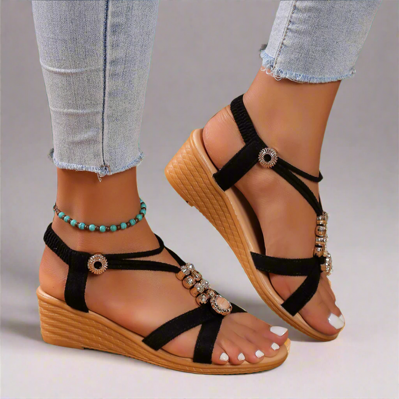 Bequeme Damen Wedge-Sandalen mit Knöchelriemen – Selviana
