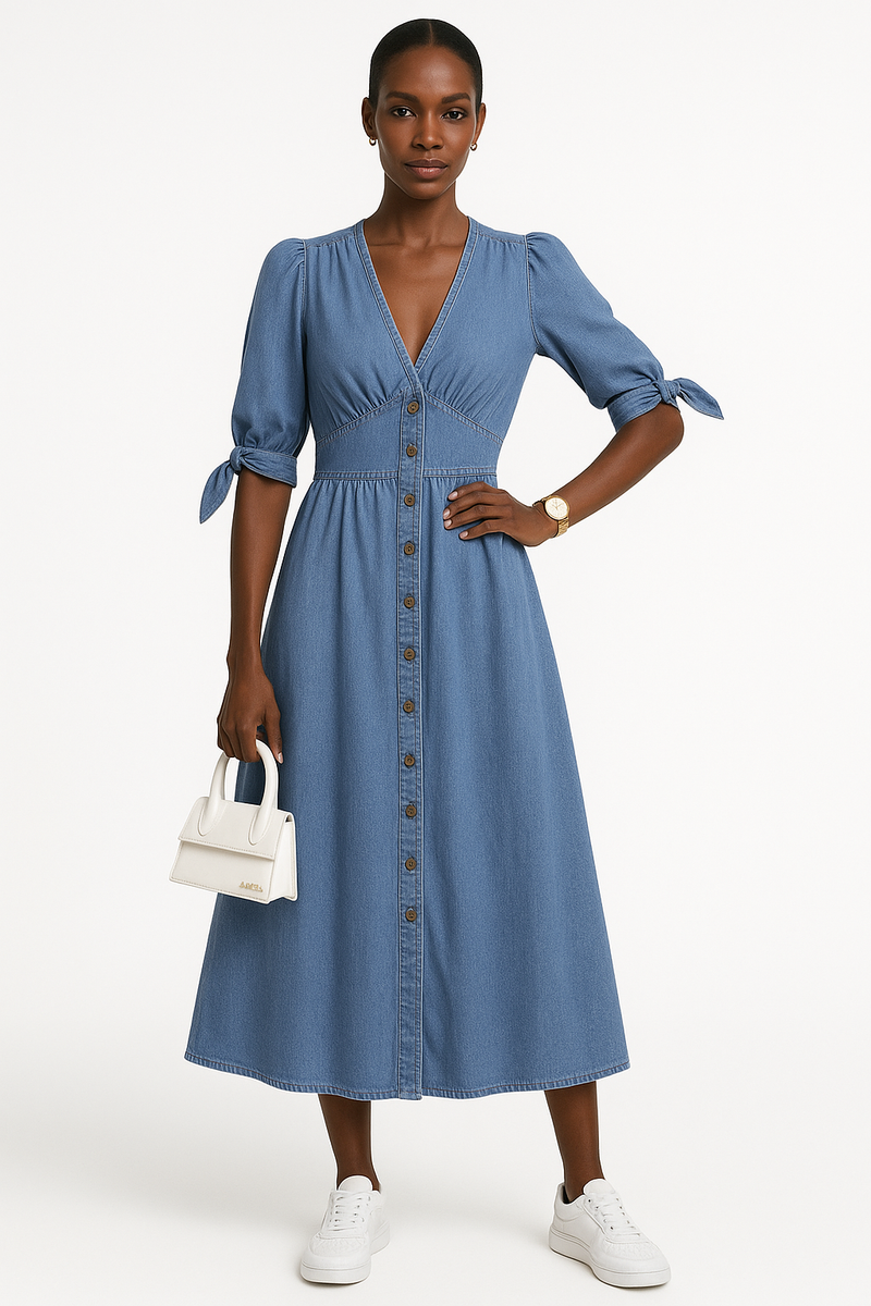 Maxikleid Damen Elegant V-Ausschnitt Seitenschlitz – Elenya