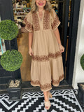 Besticktes Boho Midi Kleid mit A-Linie – Amira