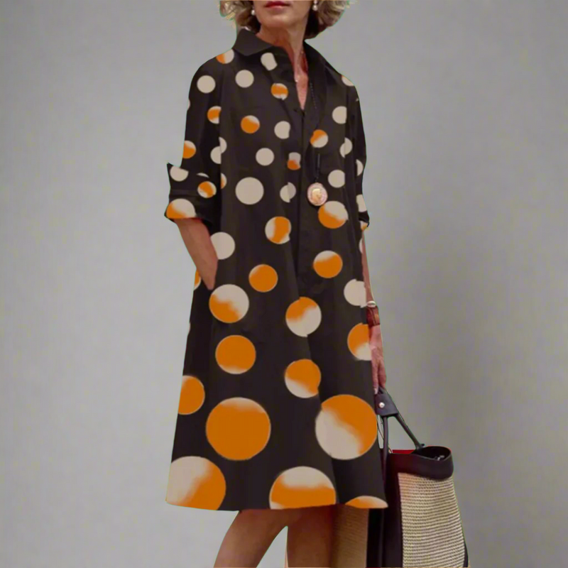 Polka-Dot Midikleid mit Hemdkragen und Ärmeln – Lorena