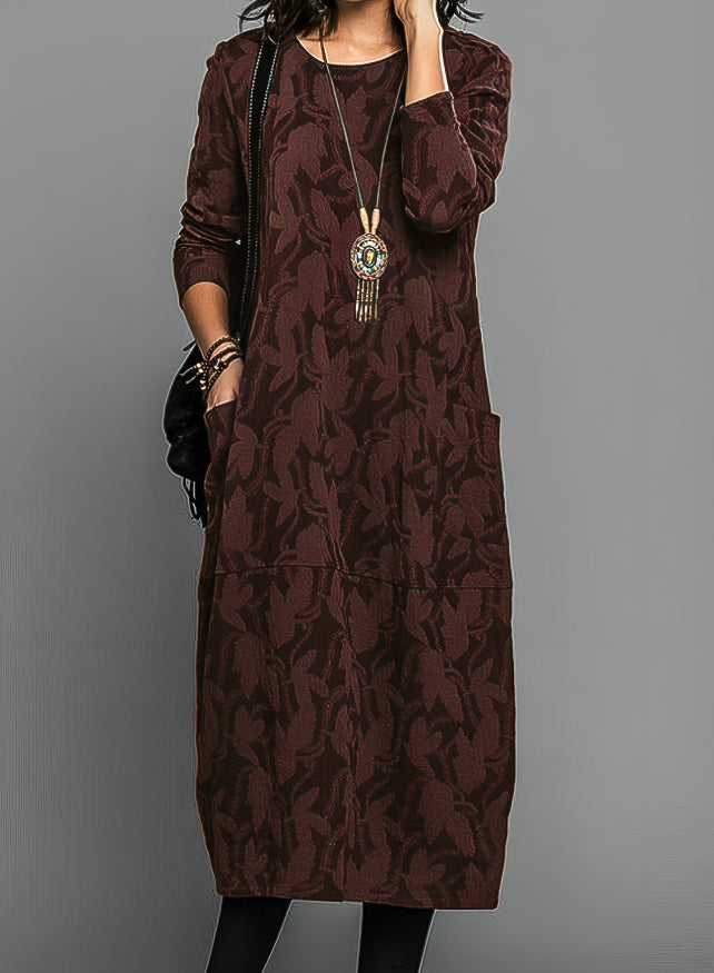 Winterkleid Damen Langarm mit Taschen und Blumenprint – Cassie