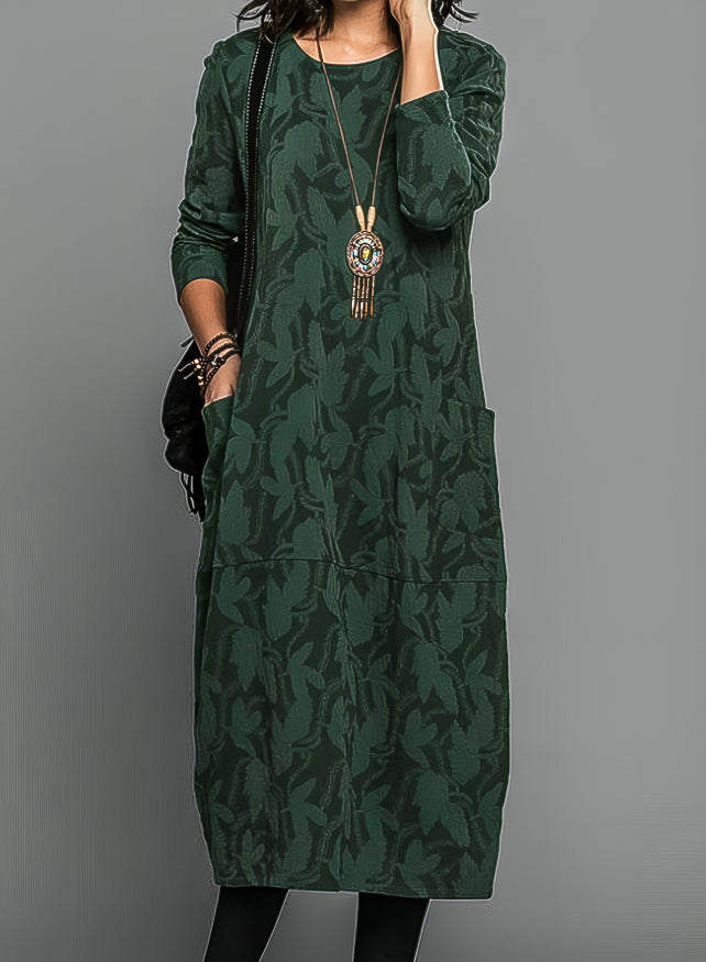 Winterkleid Damen Langarm mit Taschen und Blumenprint – Cassie