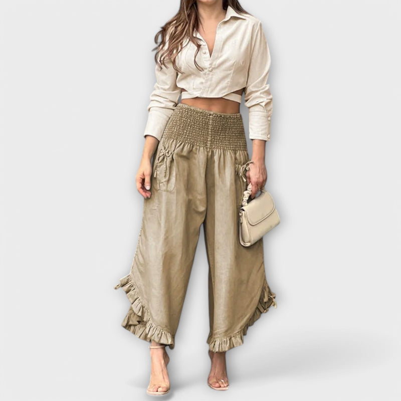 Damen Leinenhose Raffung Elegant Sommer Look – Valesira