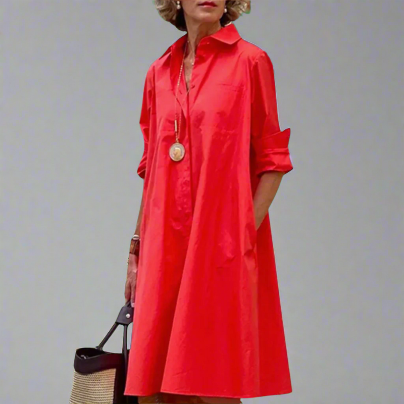 Polka-Dot Midikleid mit Kragen und langen Ärmeln – Élodie