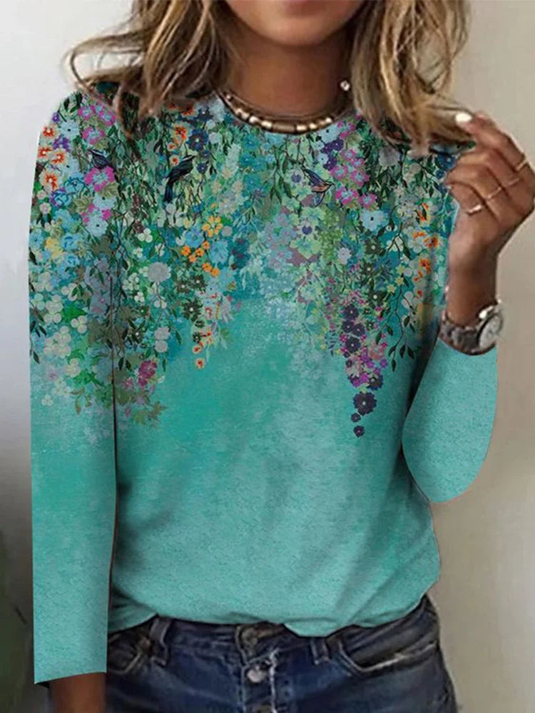Langarmshirt mit Blumenmuster für Damen – Theresa