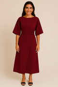 Romantisches Kleid mit Gürtel Damen knielang – Livia