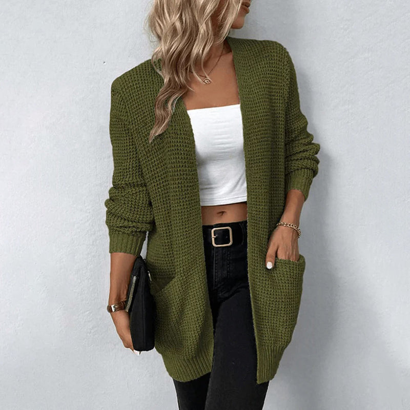 Damen Strickjacke Lang Elegant Vielseitig Knöpfe – Leona