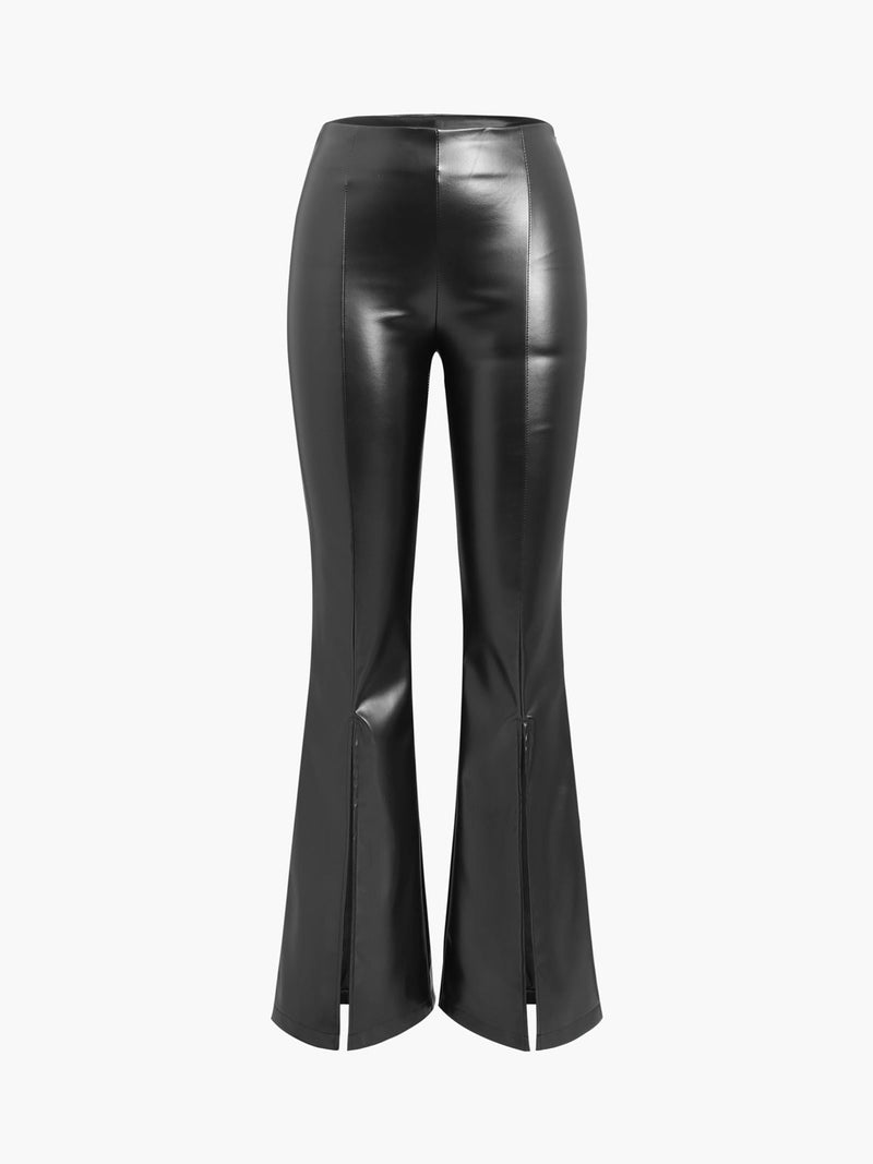 Flared Kunstlederhose mit Schlitz für Damen – Valeria