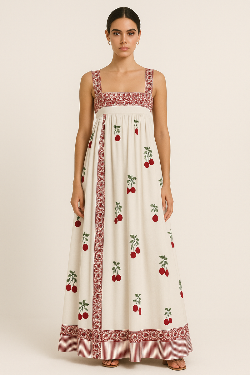 Sommer Maxikleid für Damen mit Kirschmuster – Samanta