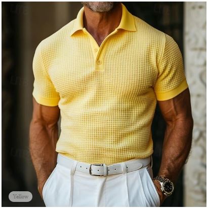 Herren Polo Shirt Waffelstruktur Kurzarm Frühling Sommer – Marvello
