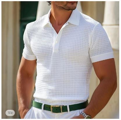 Herren Polo Shirt Waffelstruktur Kurzarm Frühling Sommer – Marvello