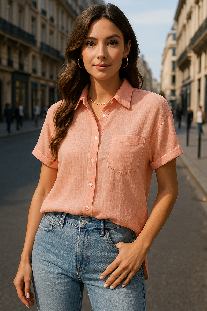 Baumwoll-Leinen Damenbluse mit klassischem Schnitt – Elin