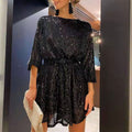 Glitzerndes Partykleid mit Gürtel, knielang – Anna