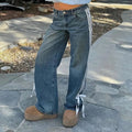 Weite Damen-Jeans mit Streifen und Schnürung – Talia