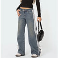 Weite Damen-Jeans mit Streifen und Schnürung – Talia