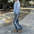 Weite Damen-Jeans mit Streifen und Schnürung – Talia