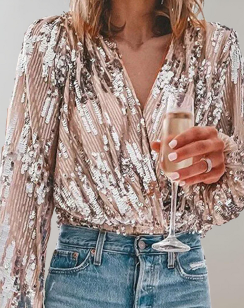 Glitzerndes Damen-Top mit Laternenärmeln für Partys – Celia