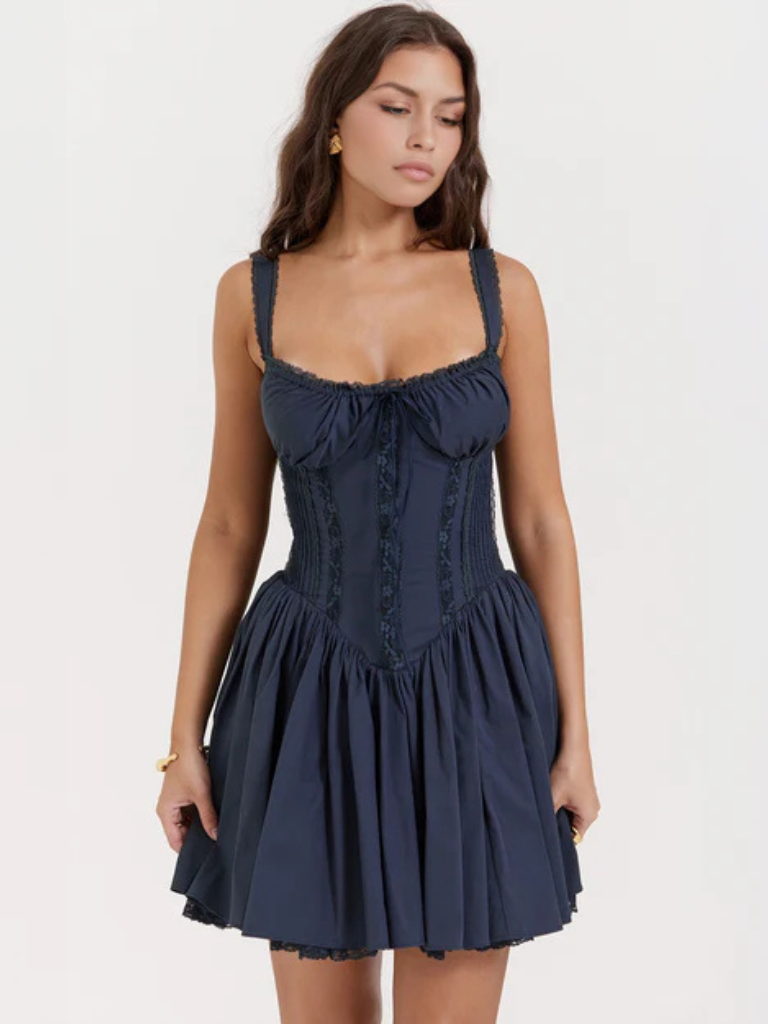 Korsett Kleid Romantisch Rot Blau Elegant – Amira