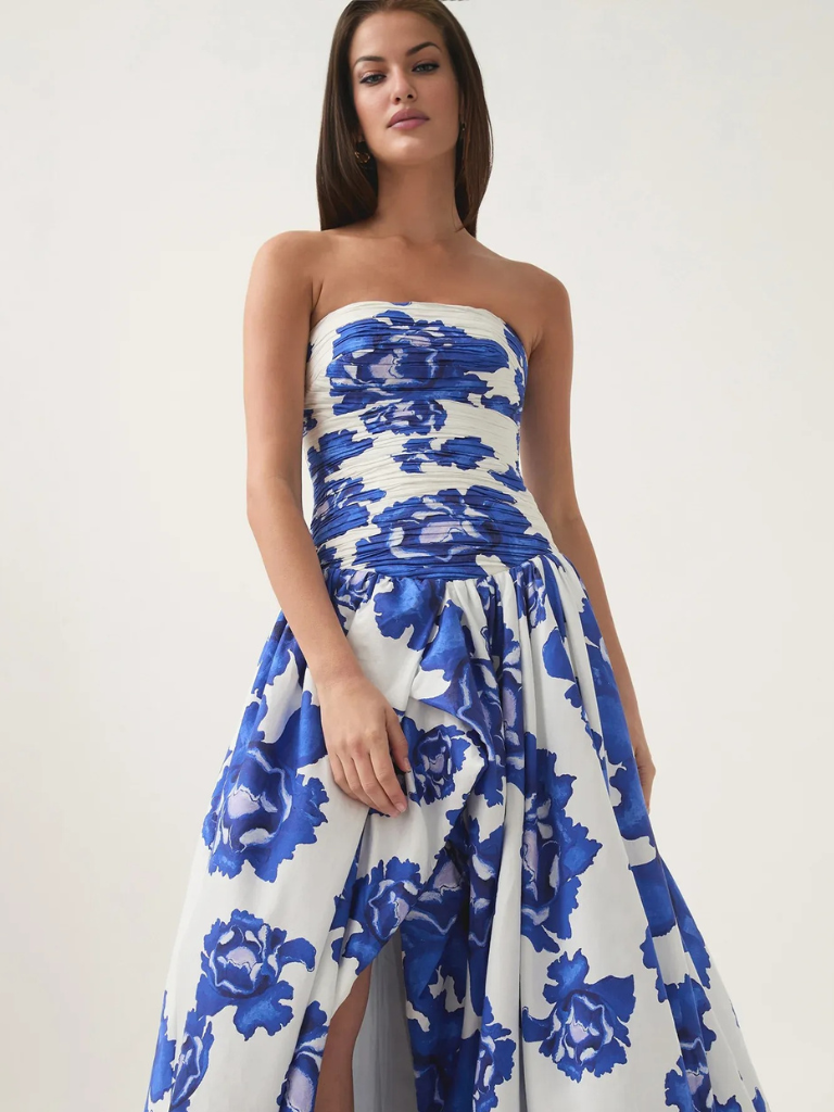 Blumen Maxikleid Trägerlos Schlitz Elegant – Elodie