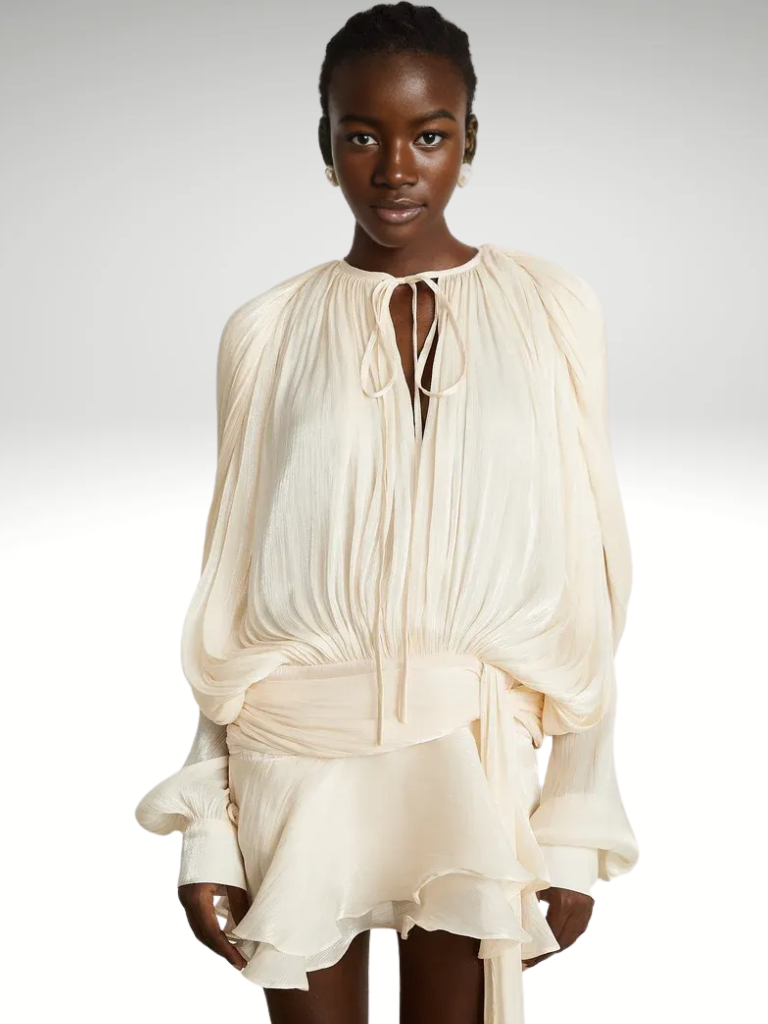 Drapiertes Minikleid mit Glanzstoff und Stil – Inès